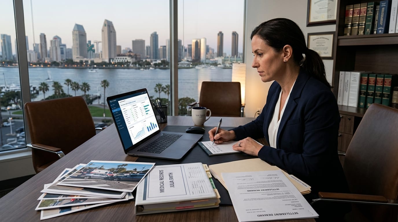 San Diego attorney reviewing AI insurance claims after an injury accident